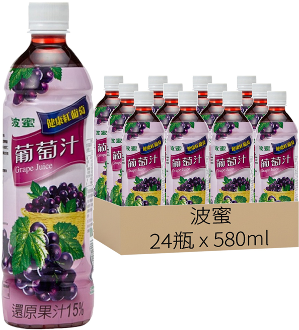 波蜜 葡萄汁, 580ml, 24瓶