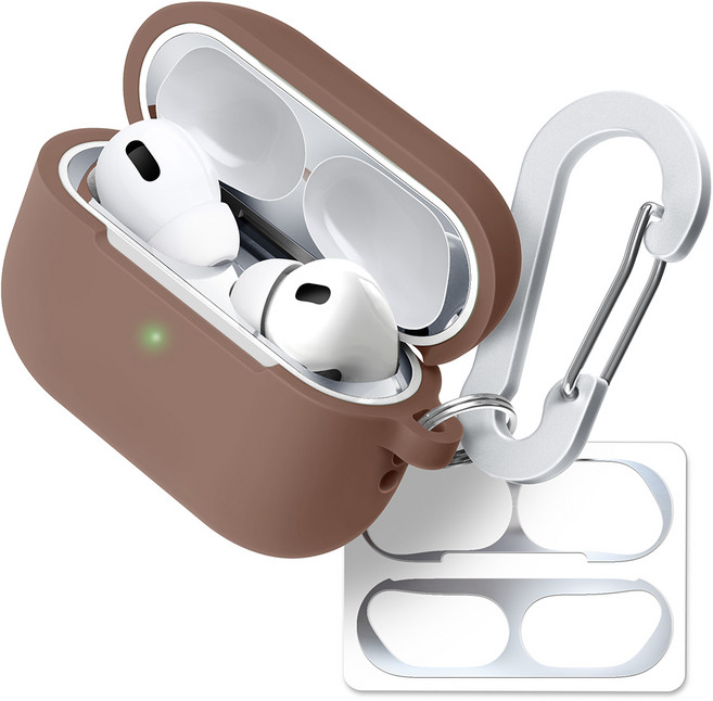 슈퍼디비전 실루엣 반투명 실리콘 케이스 + 키링 + 카라비너 + 철가루방지 스티커 세트, 에어팟 프로3, 체스트넛, 1세트
