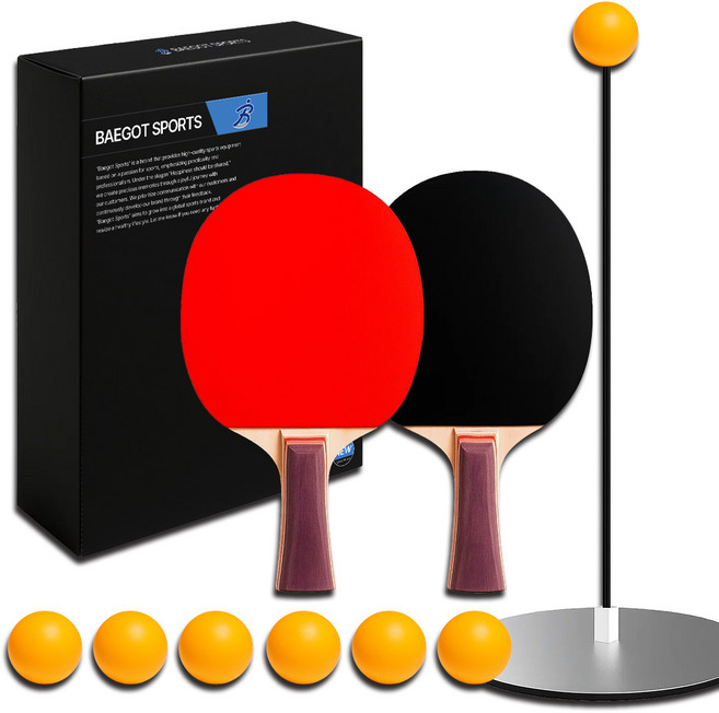배곧스포츠 셀프 탁구연습기 지지대 + 라켓 2종+ 탁구공 6p 세트, 랜덤발송(탁구공), 1세트