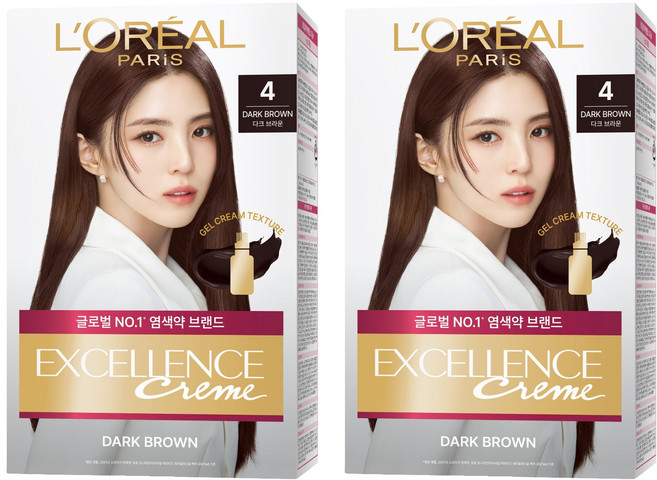 로레알파리 엑셀랑스 크림 빗캡으로 간편한 새치염색 염모제, 4호 다크 브라운, 2개
