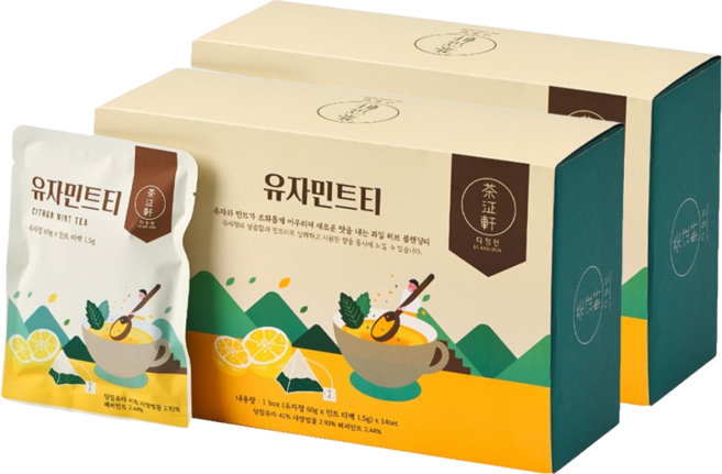 다정헌 유자민트티 과일청 티백, 1.5g, 14개입, 2개