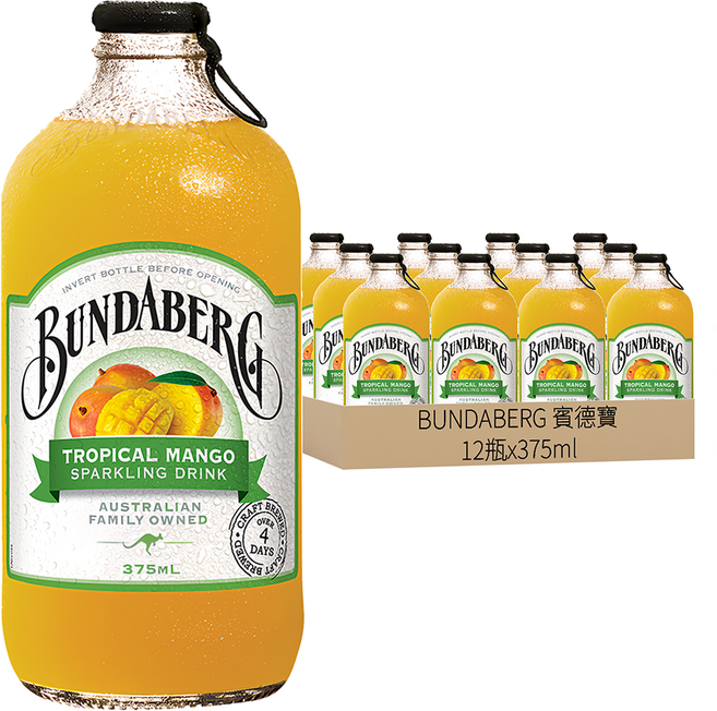 BUNDABERG 賓德寶 芒果風味氣泡飲, 375ml, 12瓶