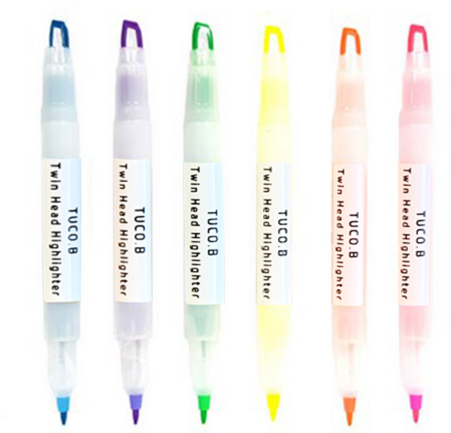 투코비 트윈헤드 투시 형광펜 6색세트, 보라, 분홍, 노랑, 주황, 연두, 하늘, 6개