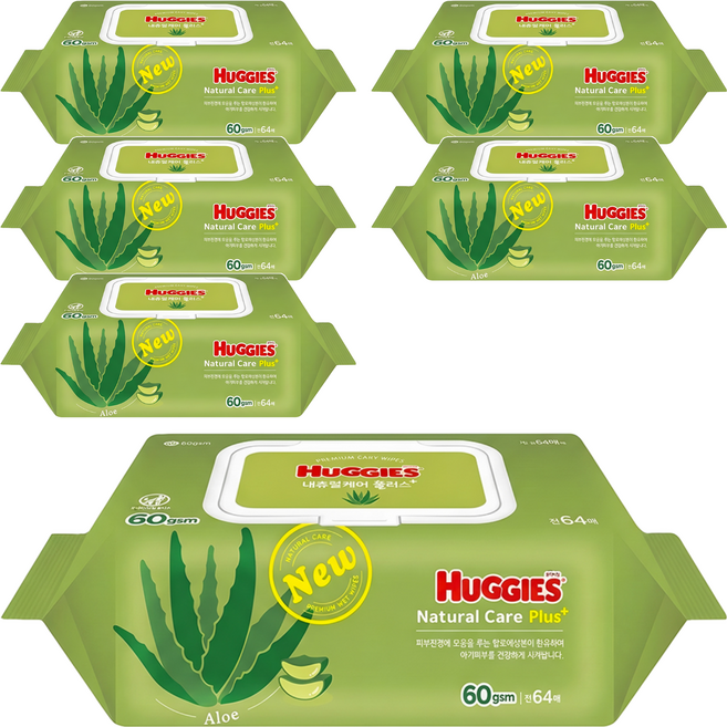 HUGGIES 好奇 Nature care plus 濕紙巾 掀蓋式, 60gsm, 64張, 6包