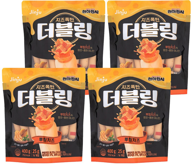 천하장사 더블링 뿌링치즈 파우치, 400g, 4개