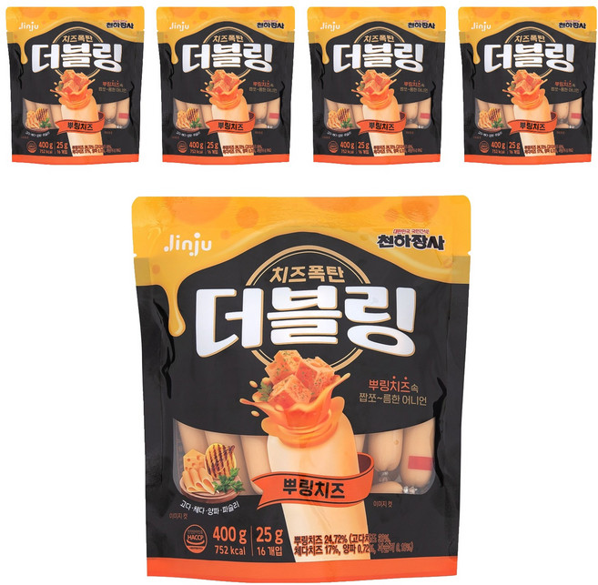 천하장사 더블링 뿌링치즈 파우치, 400g, 5개