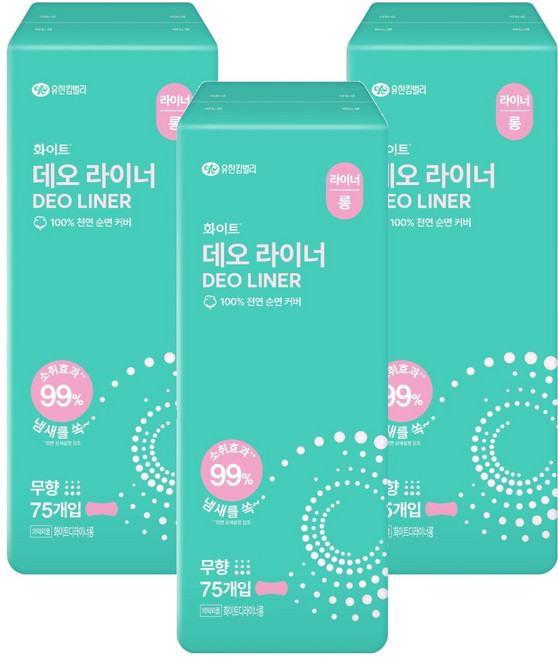 화이트 데오 팬티라이너, 롱, 75개입, 3개