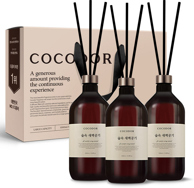 코코도르 프리미엄 디퓨저 + 섬유스틱 6p, 숲속새벽공기, 1L, 3개