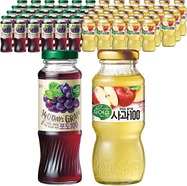 자연은 사과 100 180ml 24p + 포도 100 180ml 24p, 1세트, 2.16L