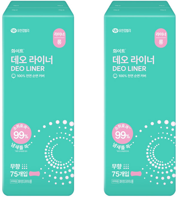 화이트 데오 팬티라이너, 롱, 75개입, 2개