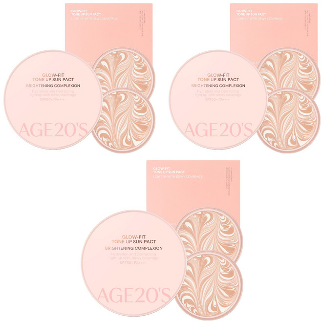 AGE20'S Glow Fit 提亮防曬粉餅盒 + 補充裝 2 件 SPF50+ PA++++ 套裝, 25g, 3組