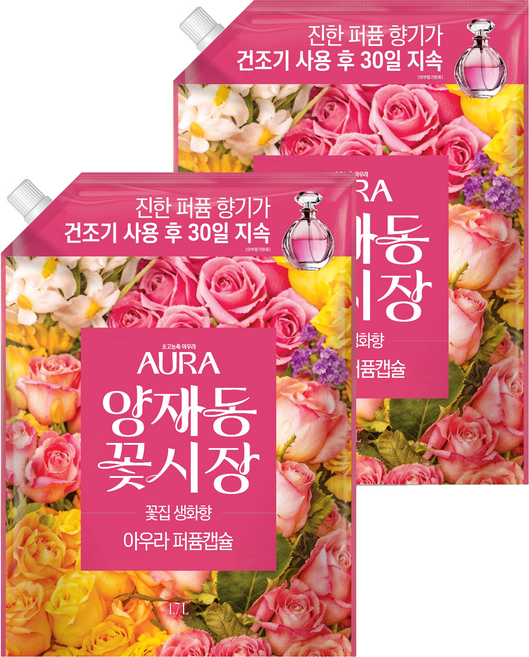 아우라 퍼퓸캡슐 알파 섬유유연제 양재동꽃시장 리필, 1.7L, 2개