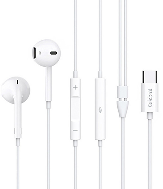 Celebrat E500 TYPE C 耳塞式可通話耳機 高保真音質 14mm大動圈喇叭 TPE線材, 白色