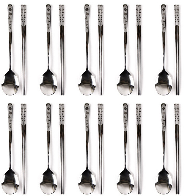 윌리브 국산 스텐 클로버 수저세트, 실버, 숟가락 + 젓가락, 10세트