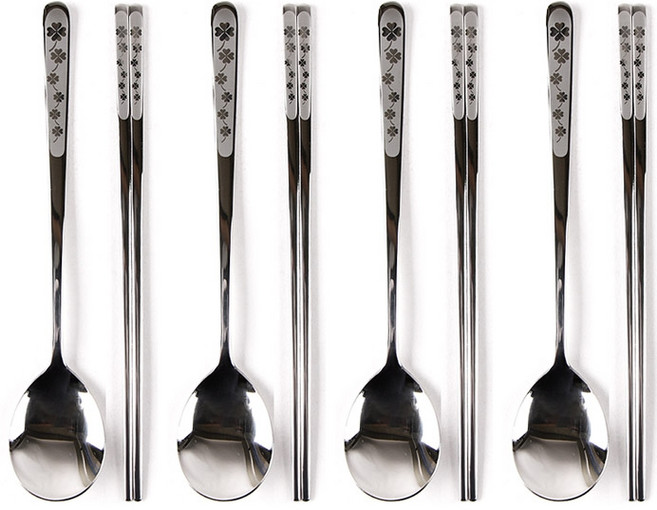 윌리브 국산 스텐 클로버 수저세트, 실버, 숟가락 + 젓가락, 4세트