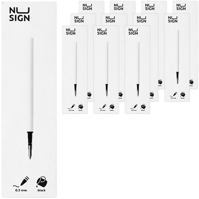 누사인 젤잉크펜 전용 리필 0.5mm 12p, BLACK, 12개