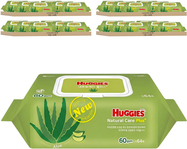 HUGGIES 好奇 Nature care plus 濕紙巾 掀蓋式, 60gsm, 64張, 24包