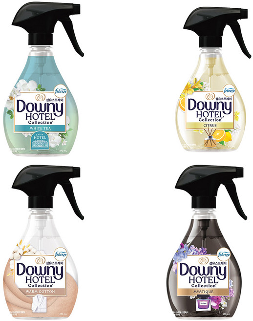 다우니 호텔컬렉션 섬유스프레이 화이트티향 370ml + 웜코튼향 370ml + 시트러스향 370ml + 미스티크향 370ml 본품, 1세트