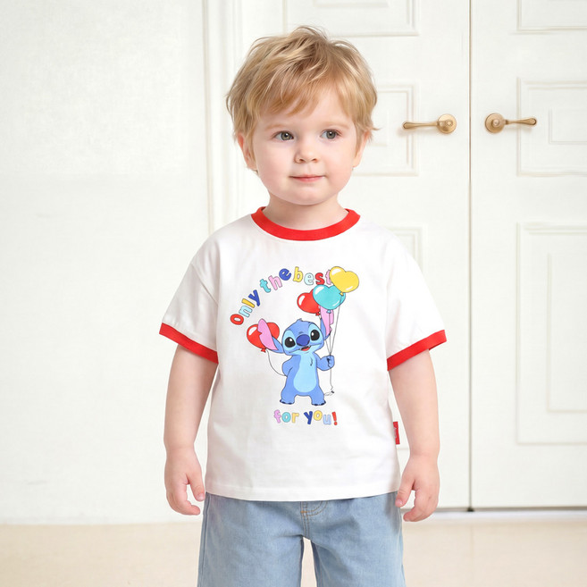 몰리멜리 디즈니 스티치 하트 벌룬 배색 티셔츠