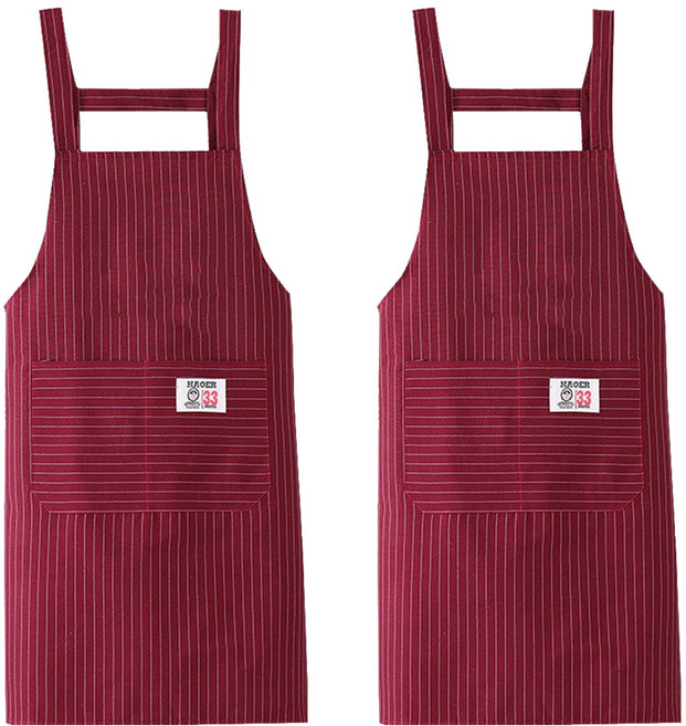CofV 廚房咖啡廳棉質布料圍裙, 紅色, 2個