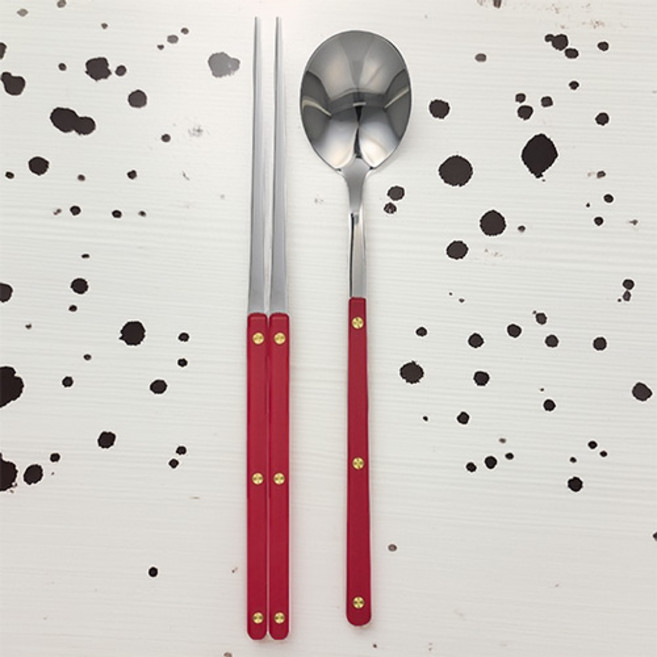 보니타하우스 듀오 한식 수저 세트, 레드, 1세트, 숟가락 + 젓가락