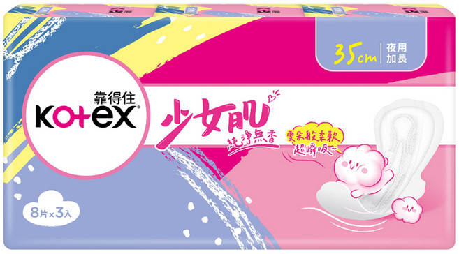 Kotex 靠得住 少女肌 純淨無香衛生棉 夜用, 35cm, 24片, 1包