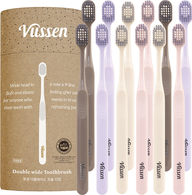 오스템파마 뷰센 더블 와이드 칫솔 파스텔 에디션, 12개입, 1개