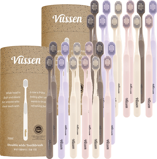 오스템파마 뷰센 더블 와이드 칫솔 파스텔 에디션, 12개입, 2개