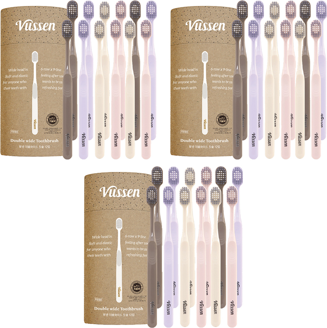 뷰센 더블 와이드 칫솔 파스텔 에디션, 12개입, 3개