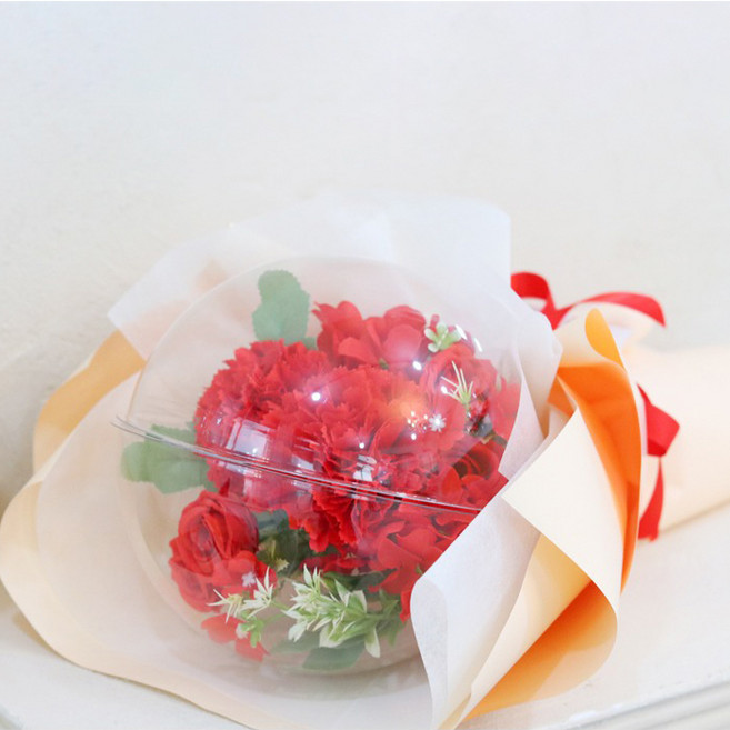 Scent Basket 玫瑰花人造花透明球氣球花束, 紅色, 1個