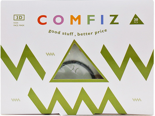 COMFIZ 康菲 3D兒童醫療口罩 7-12歲適用, 30片, 1盒, 運動健將 綠色