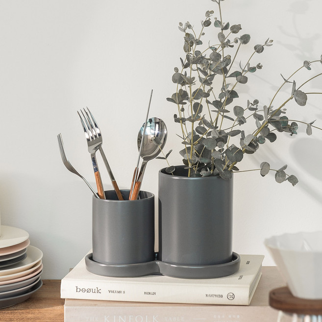 쓰임 국산 마리벨 수저통 3p 세트, 미스티차콜, 1세트