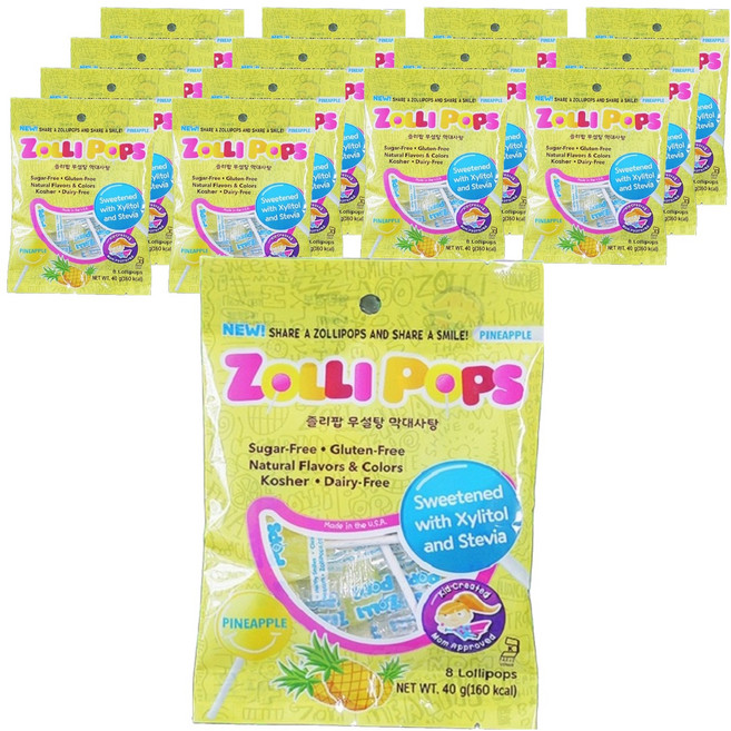 ZOLLI POPS 水果風味無糖棒棒糖, 40g, 鳳梨口味, 15袋