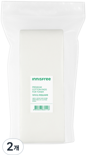 이니스프리 닦아 쓰는 화장솜, 2개, 80개입