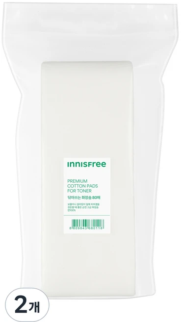 이니스프리 닦아 쓰는 화장솜, 2개, 80개입 - 쿠팡