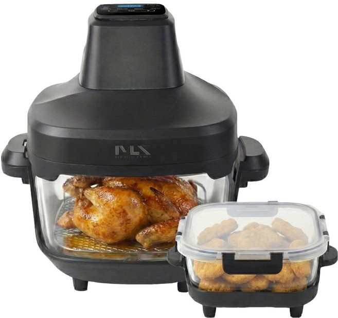 미라스 분리형 듀얼바스켓 글라스 대용량 에어프라이어 4.5L + 1.2L, 블랙, MS-4015PC