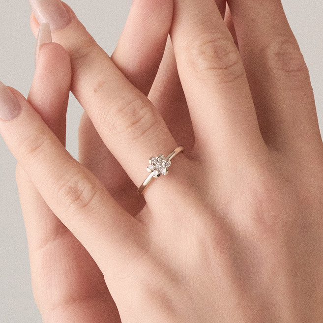 SEMI JEWELRY 女款 14K 浪漫花朵培育鑽石戒指