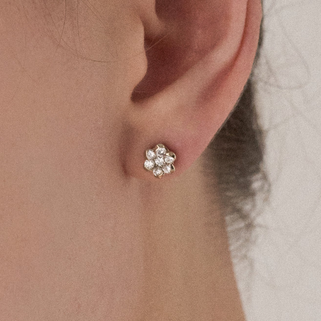 SEMI JEWELRY 女款 14K Everbloom 培育鑽石直針耳環 + 購物袋