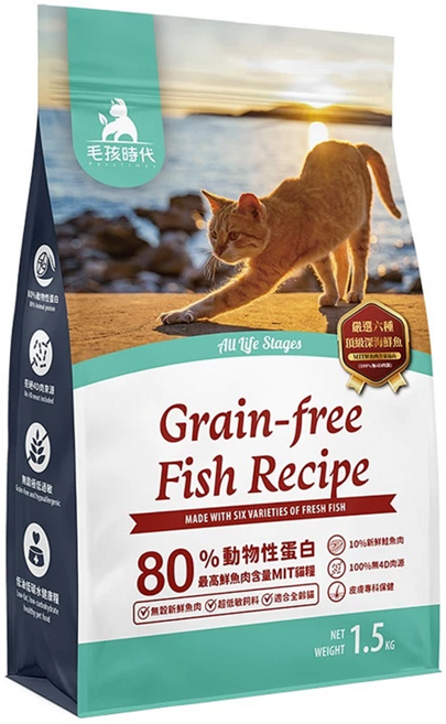 PetsTimes 毛孩時代 80%鮮魚肉無穀全貓糧, 皮膚/毛髮, 1.5kg, 1袋