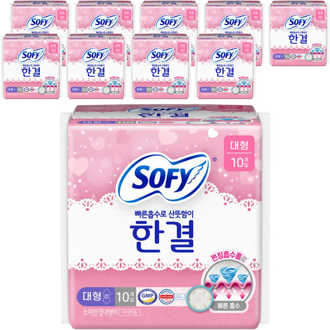쏘피 한결 생리대 날개형, 대형, 10개입, 10개