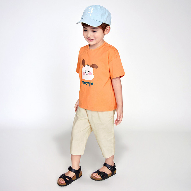 WALTONKIDS 兒童透氣夏季鬆緊帶亞麻褲
