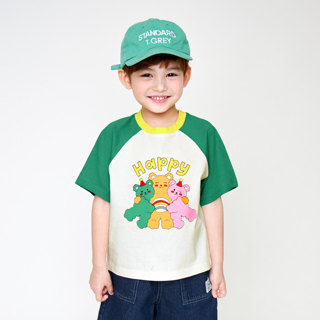 월튼키즈 아동용 통기성 트리플 베어 라글란 티셔츠