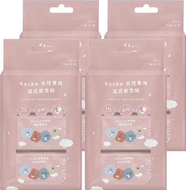 KeSHO 女性專用溼式衛生紙 粉色, 6包, 4袋