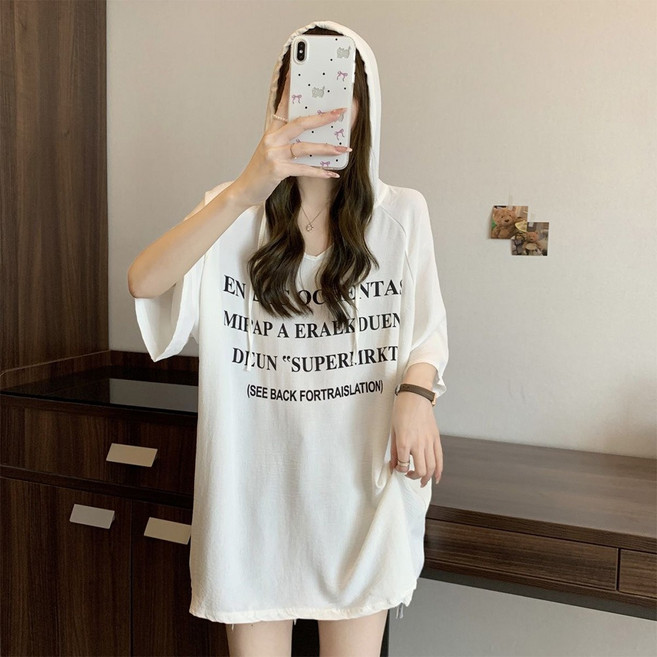 인피어스 루즈핏 후드 레터링 반팔 티셔츠 I263-0050