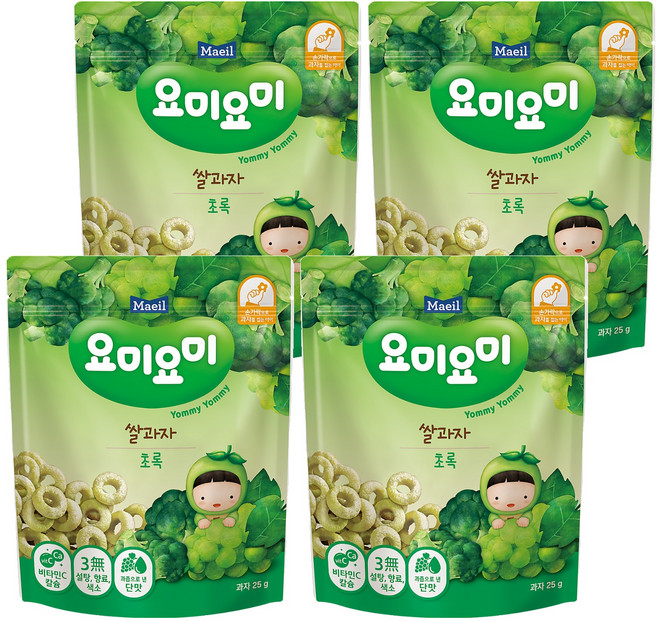 Maeil 每日乳業 Yommy Yommy 造型米餅 米圈圈, 白葡萄青花菜味, 25g, 4包