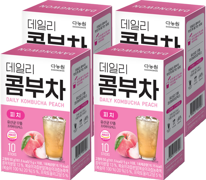 Danongwon 每日康普茶 蜜桃風味, 5g, 10條, 4盒