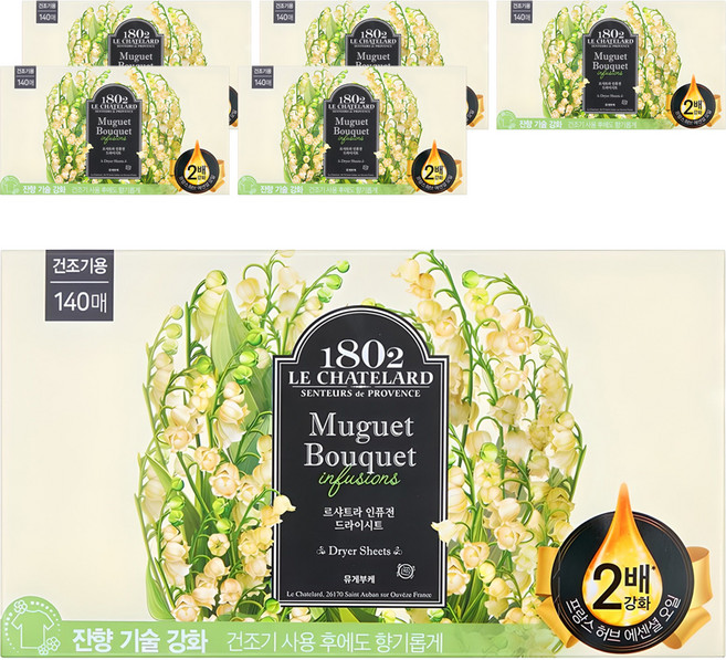 르샤트라1802 인퓨전 드라이시트 섬유유연제 뮤게부케 본품, 140매입, 6개