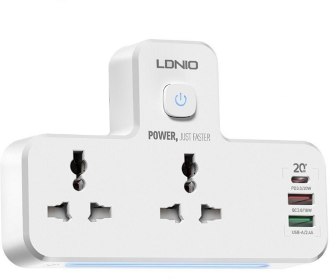 LDNIO 力德諾 雙孔夜燈 附USB PD + QC3.0 插座 3孔, 101mm, 白色, 1個