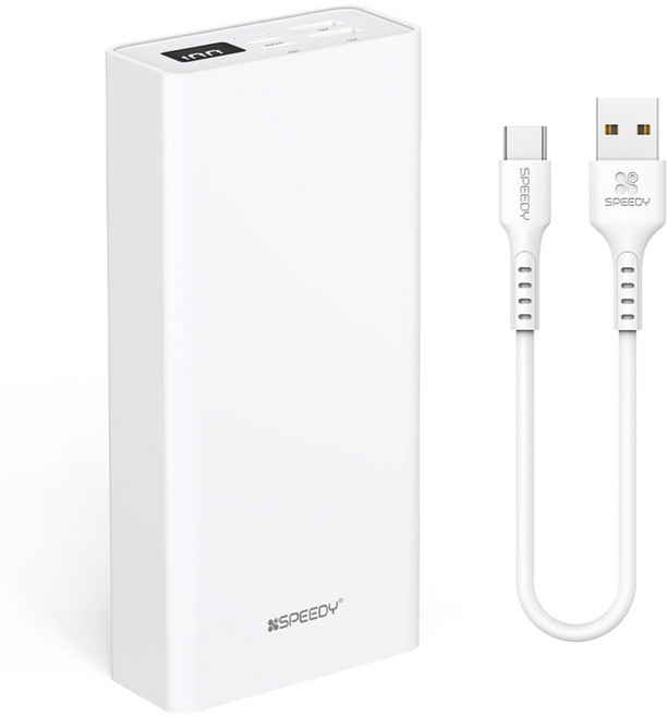 스피디 슬림핏 대용량 보조배터리 30000mAh +C타입 케이블, SPE-B2PA30CPQ, 화이트