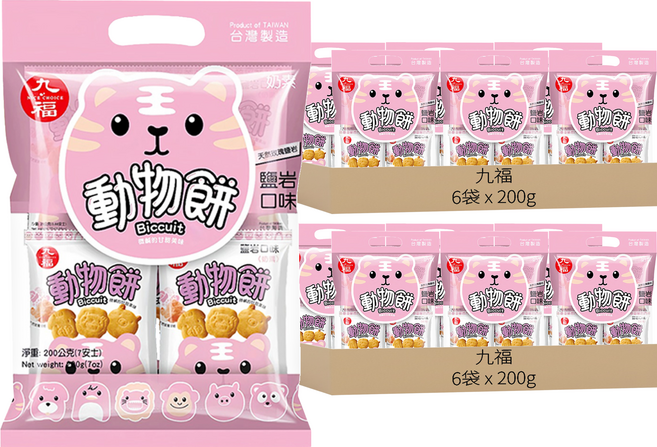 九福 動物造型餅乾 岩鹽 手提袋 8包, 12袋, 200g